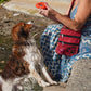 Nijens Gassi-Umhängetasche (Stoff Rot-Orange) mit Leckerlifach für Hundetraining