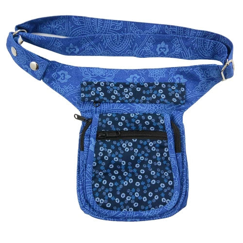 Bauchtasche S-XXL Hüfttasche in Blau Canvas mit Blumenmuster