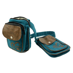 Nijens Doppelte Gassi-Tasche (Stoff Petrol) mit Stickbild Hundepfote im Herz 2