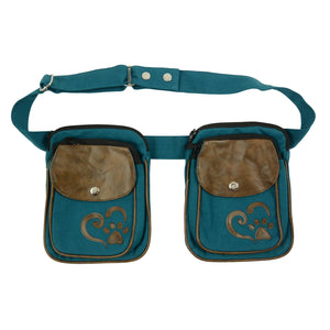 Nijens Doppelte Gassi-Tasche (Stoff Petrol) Stickbild Hundepfote-Herz