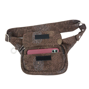 Nijens Gürteltasche Multifunktionale Gassi-Tasche S-XXXL für Hunde Wanderung (Stoff Braun-Gold Blumen) 2