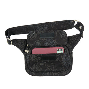 Nijens Gürteltasche Multifunktionale Gassi-Tasche S-XXXL für Hunde Wanderung (Stoff Black Flowers)