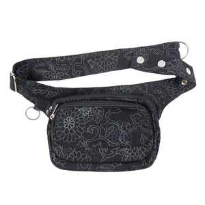 Nijens Gürteltasche Multifunktionale Gassi-Tasche S-XXXL für Hunde Wanderung (Stoff Black Flowers) mit Extra Ring