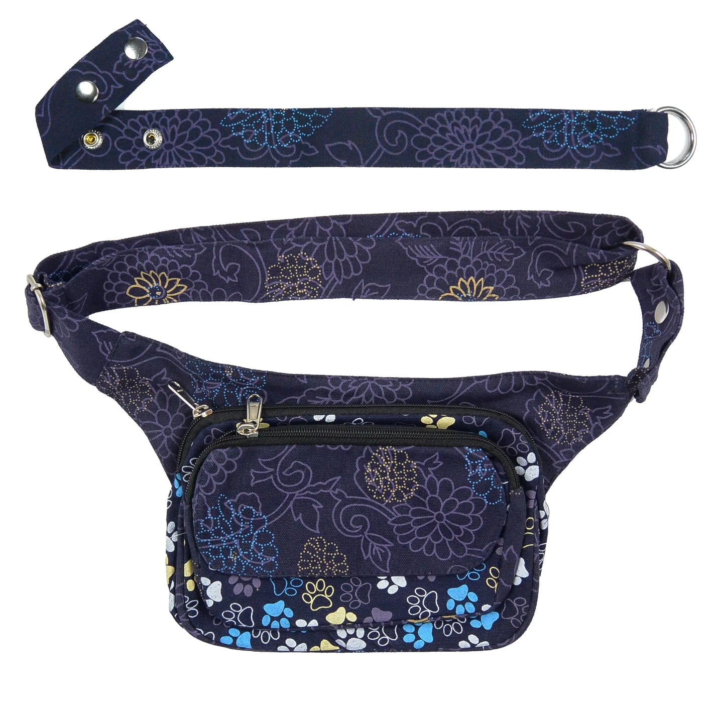 Nijens Gürteltasche Multifunktionale Gassi-Tasche XXXL für Hunde Wanderung (Stoff Lila Blumen) 