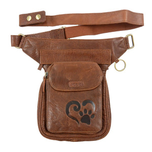 Nijens Gassi-Tasche Leder Brandy S-XXXL Pfote & Herz Motive für Hunde