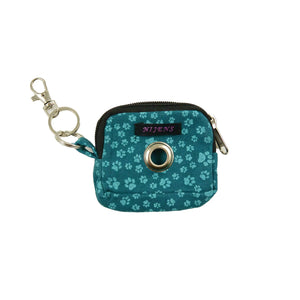 Nijens Kleine Beuteltasche aus Stoff (Pfotenabdruck in Türkis) mit Gürtelschlaufen, Öse und Karabiner