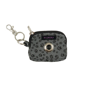 Nijens Kleine Beuteltasche aus Stoff (Pfotenabdruck in Grau) mit Gürtelschlaufen, Öse und Karabiner