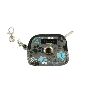 Nijens Kleine Beuteltasche mit Gürtelschlaufen, Öse und Karabiner, Hundepfoten-Motiv Grau-Cyan