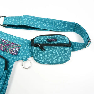 Nijens Kleine Beuteltasche mit Gürtelschlaufen Hunde-Fußabdrücke Türkis  3