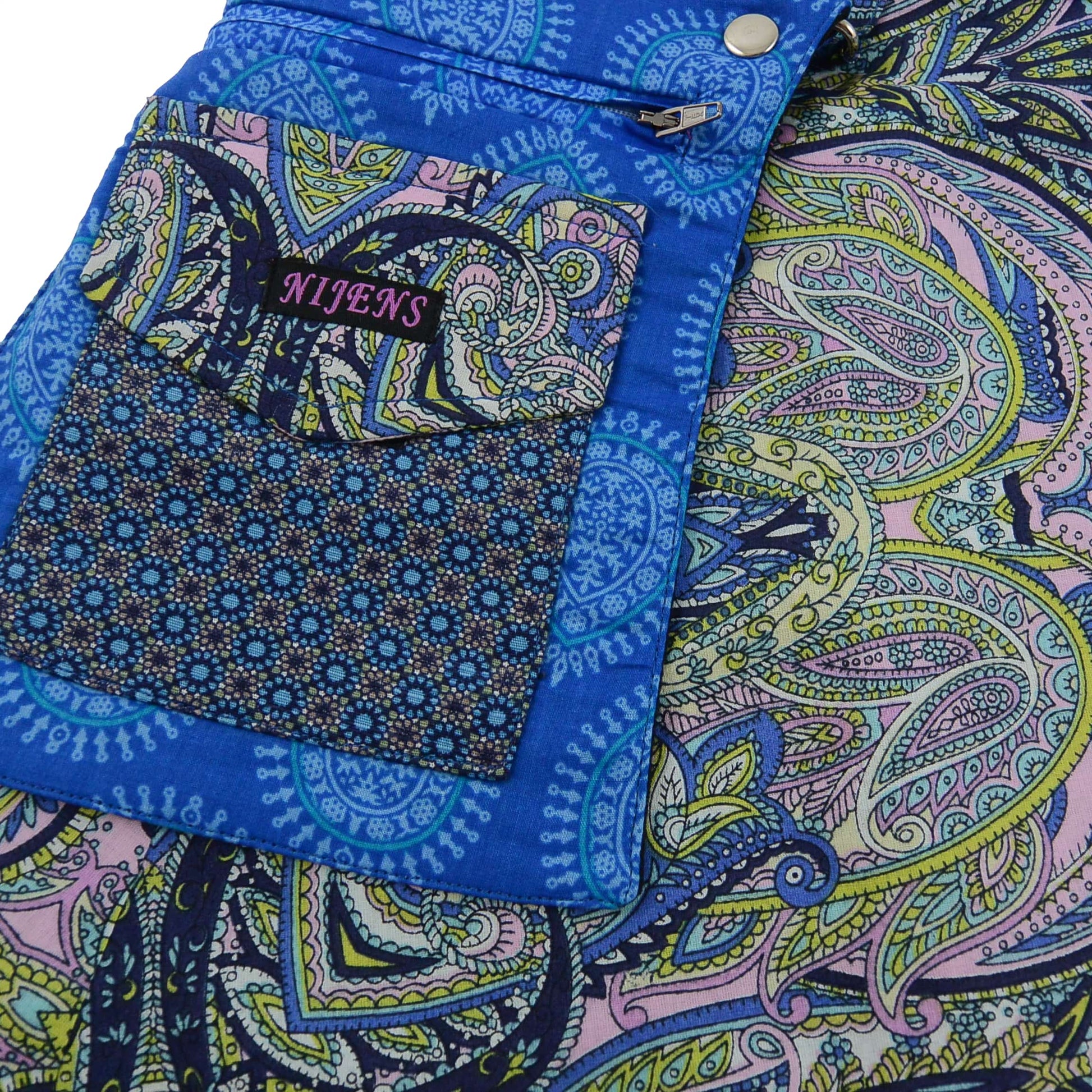 Nijens Skirt Sommerrock Damen Rock mit Indischem Motiv in Blau-Rosa