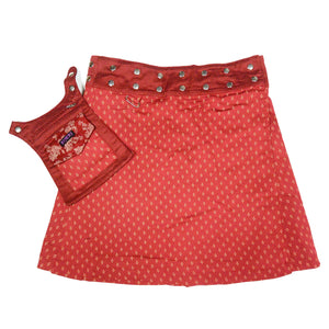 Wenderock Wrap Skirt Nijens Weinrot Abnehmbare Tasche Wickelrock Baumwolle Stoff Indien Foto