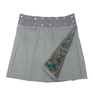 Wenderock Wickelrock Kordrock Damen Rock in Grau mit Blumen Motiv Nijens 2