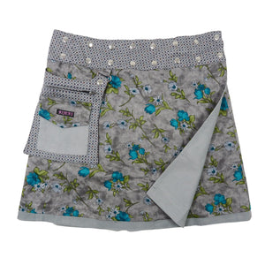 Wenderock Wickelrock Kordrock Damen Rock in Grau mit Blumen Motiv Nijens