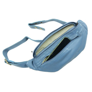 Crossbody Leder Pouch Nijens Bauchtasche Rindsleder Hellblau Basel