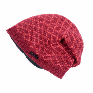 Mütze Lange Beanie Nijens Hut Elegant Wärmend Rautenmuster Tragekomfort Weich Weinrot-Ton Bild