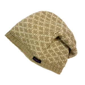 Wolle Mütze Lange Beanie Nijens Hut Elegant Wärmend Rautenmuster Tragekomfort Weich Natur Foto
