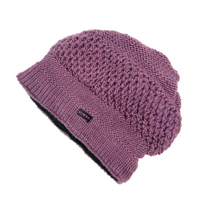 Nijens Handgestrickte Lange Beanie Wollmütze Lavenedel Farbe