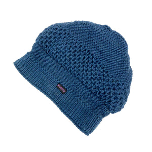 Lange Beanie Nijens Handgestrickte Wollmütze aus Schurwolle in Blau