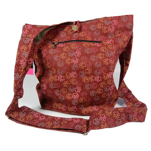 Nijens Schultertasche Shopper Canvas mit Hundefußabdruck Rot-Orange