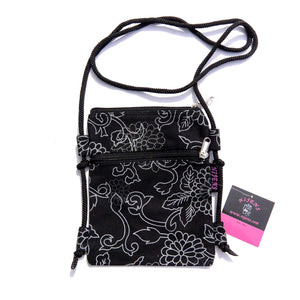 Kleine Tasche Handy-Tasche Nijens Stoff mit Blumenaufdruck in Schwarz