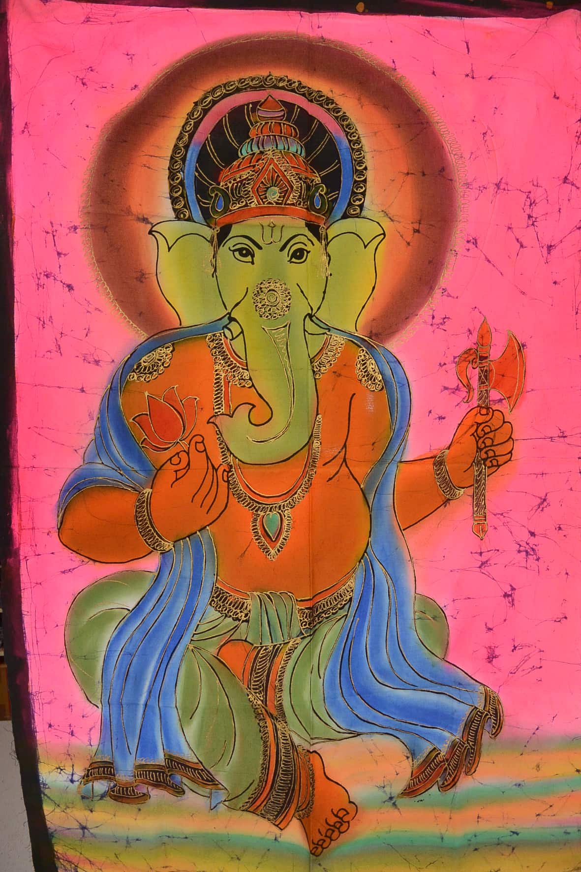 Wandbild Stoff Ganesha Grün