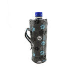 Nijens Tasche für Wasserflaschen 500 ml Flaschenhalterung (Stoff Hundepfoten Design) Türkis-Grau