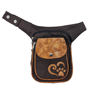 Nijens Leckerlibeutel S-XXXL für Hunde Tasche Braun mit Kunstleder Pfote & Herz
