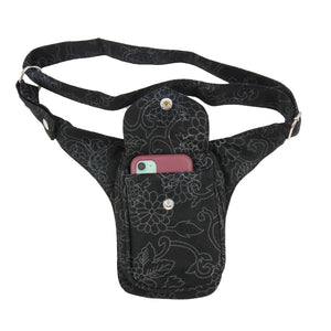 Bauchtasche Stoff Black Flowers Vertikale Gassi-Tasche für Hundesport Nijens 2