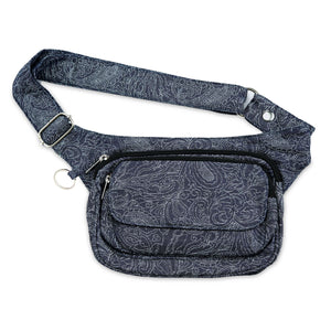 Nijens Hüfttasche Multifunktionale Gassi-Tasche S-XXXL für Hunde (Stoff Jeans Paisley Blau)