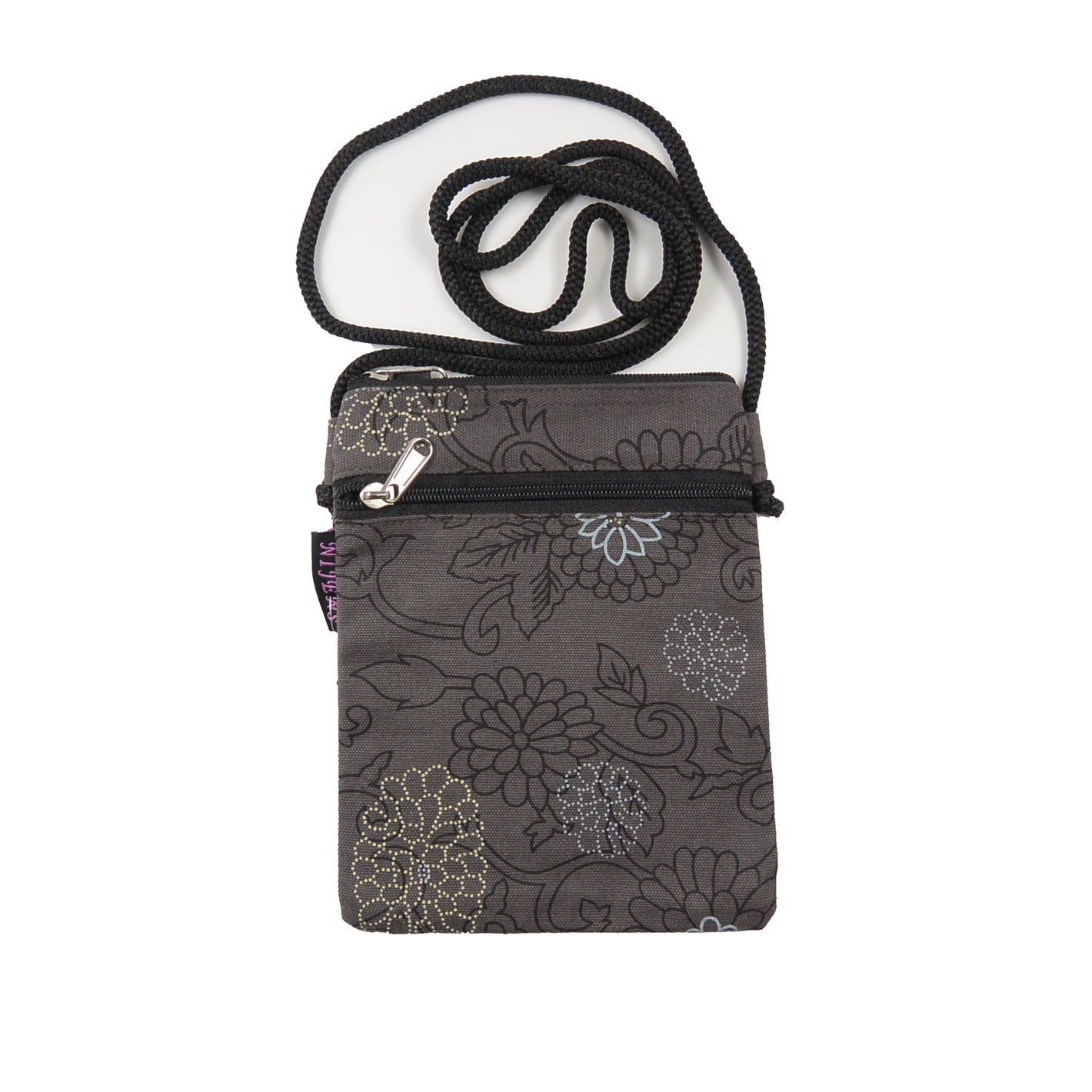 Crossbody Smartphone-Tasche Kleine Tasche Canvas Blumen-Motiv in Anthrazit 