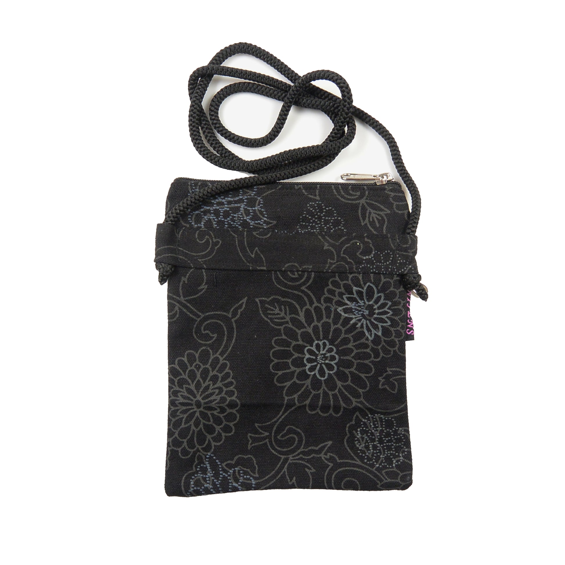Nijens Stoff Kleine Tasche Handy-Tasche Stoff Black Flowers 3