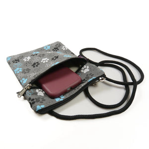 Nijens Tasche Handy-Tasche mit Pfoten-Motiv Stoff Grau-Türkis