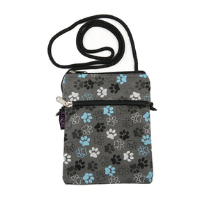 Nijens Kleine Tasche Handy-Tasche mit Pfoten-Motiv Stoff Grau-Türkis