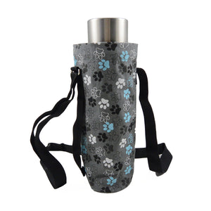 Nijens Flaschen Tasche, Flaschenhalter (Stoff Hundepfoten Design) für Thermosflaschen