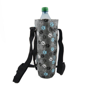 Nijens Flaschen Tasche, Flaschenhalter (Stoff Hundepfoten Design) für Wasserflaschen bis 1500 ml 