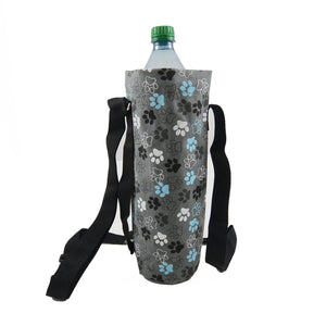 Nijens Flaschen Tasche, Flaschenhalter (Stoff Hundepfoten Design) für Wasserflaschen bis 1500 ml