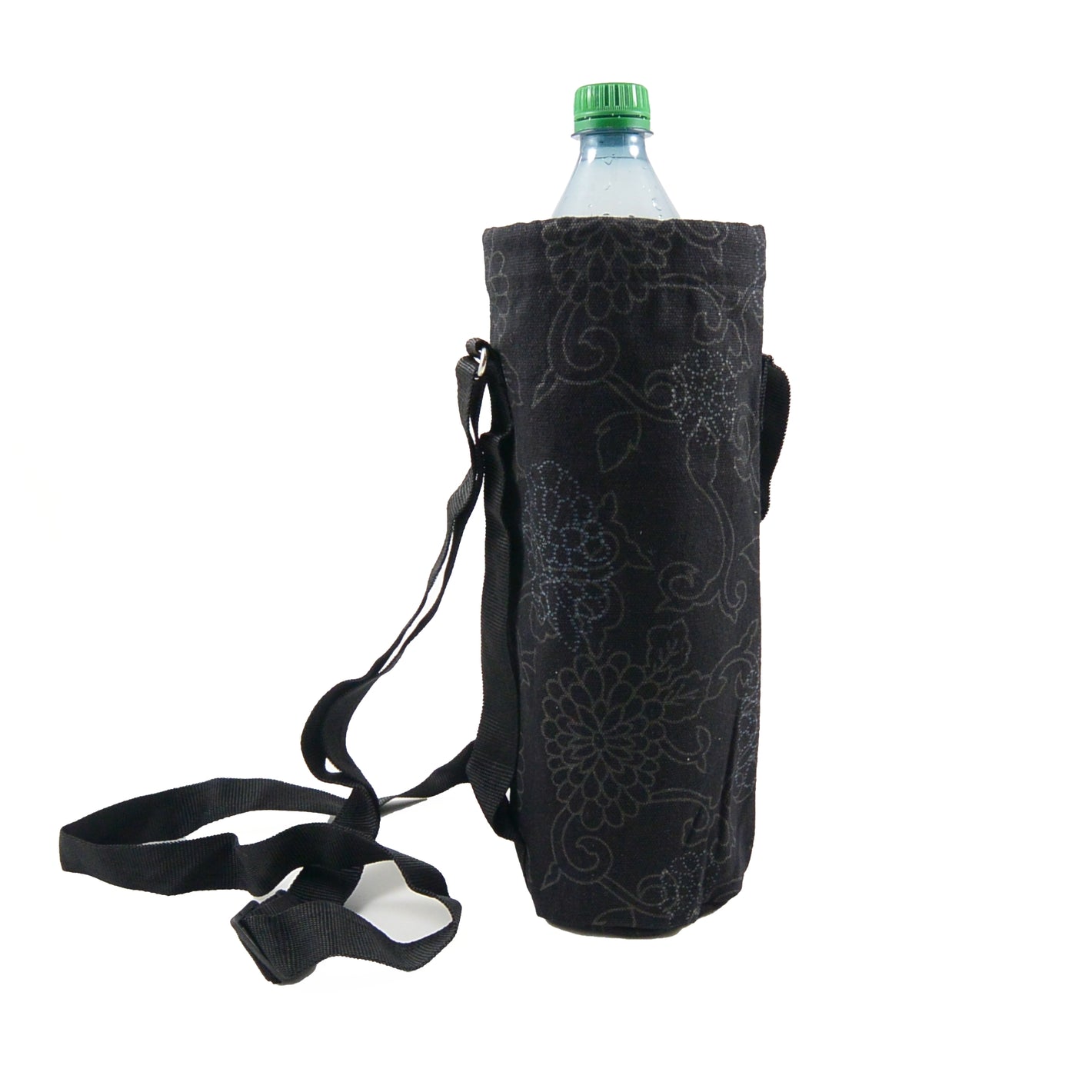 Nijens Flaschen Tasche (Stoff Black Flowers), Flaschenhalter für Wasserflaschen bis 1500 ml